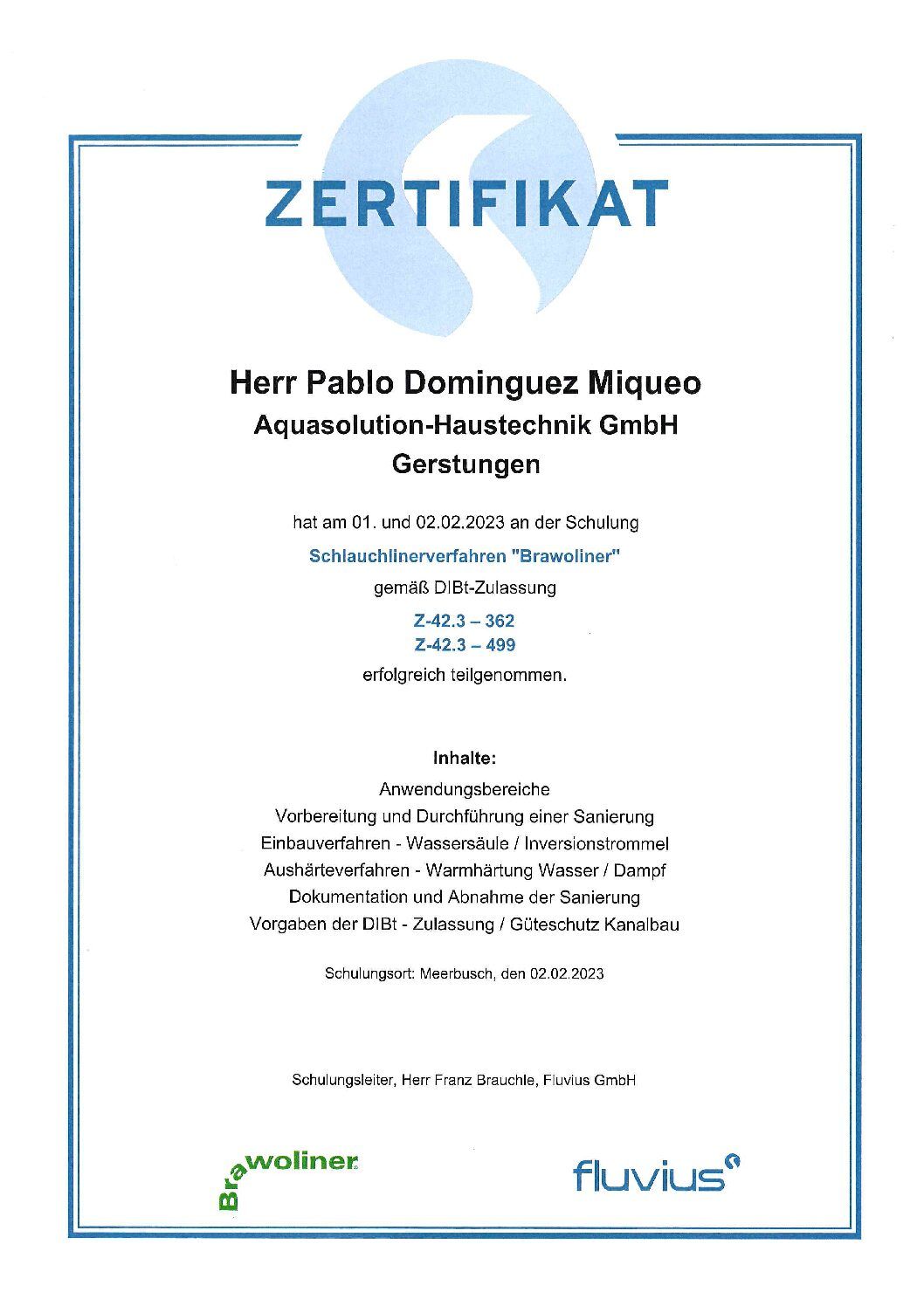 Fluvius GmbH - Schlauchlinerverfahren „Brawoliner“