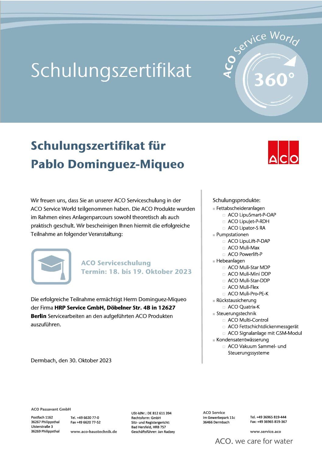 ACO Passavant GmbH - Serviceschulung ACO