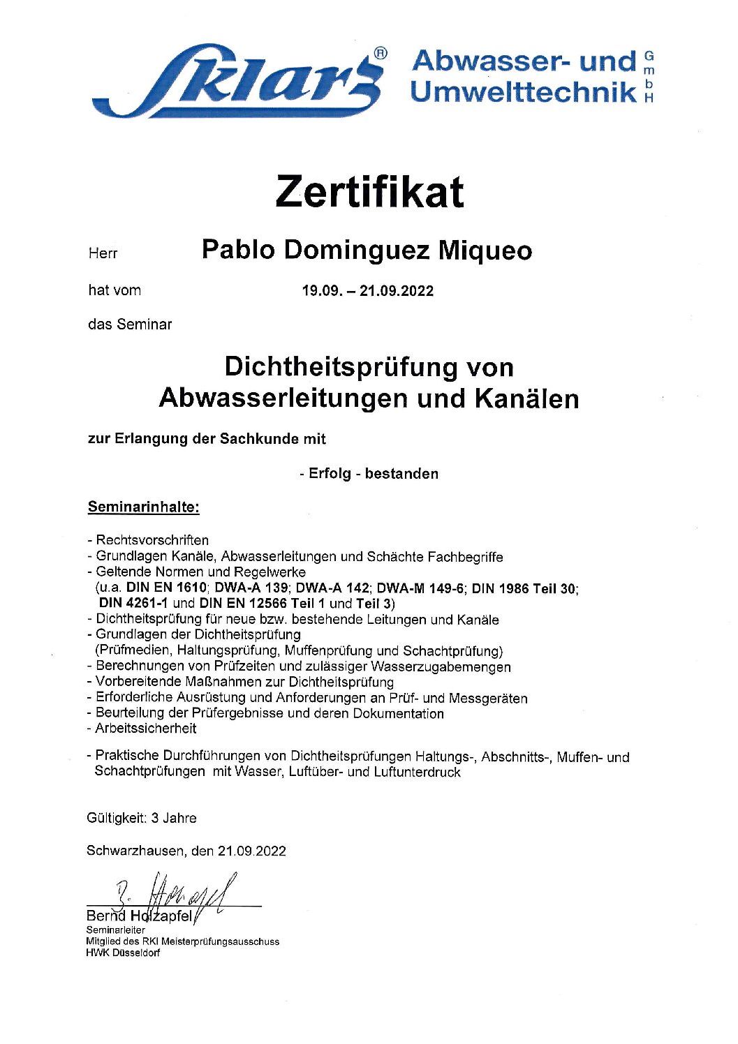 Sklarz Abwasser- und Umwelttechnik GmbH - Dichtheitsprüfung von Abwasserleitungen und Kanälen